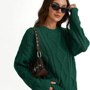 Trendy Queen Women's Oversized Cable Knit Crewneck Sweaters